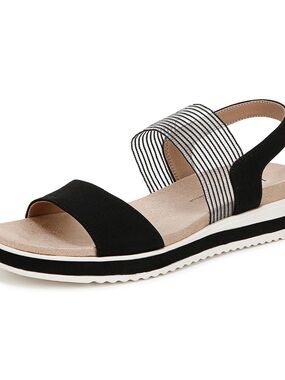 Life Stride Black and White Striped Elastic Slingback Sandal